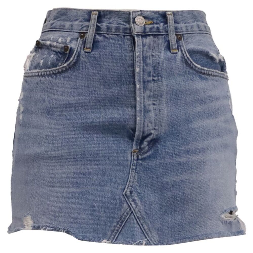 Agolde Distressed Mini Denim Skirt in Blue Cotton